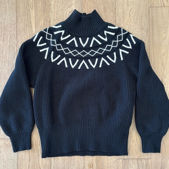 Varley Marcie Fair Isle Yoke Knit Alpine Sweater Women’s Small Black White - Picture 7 of 8